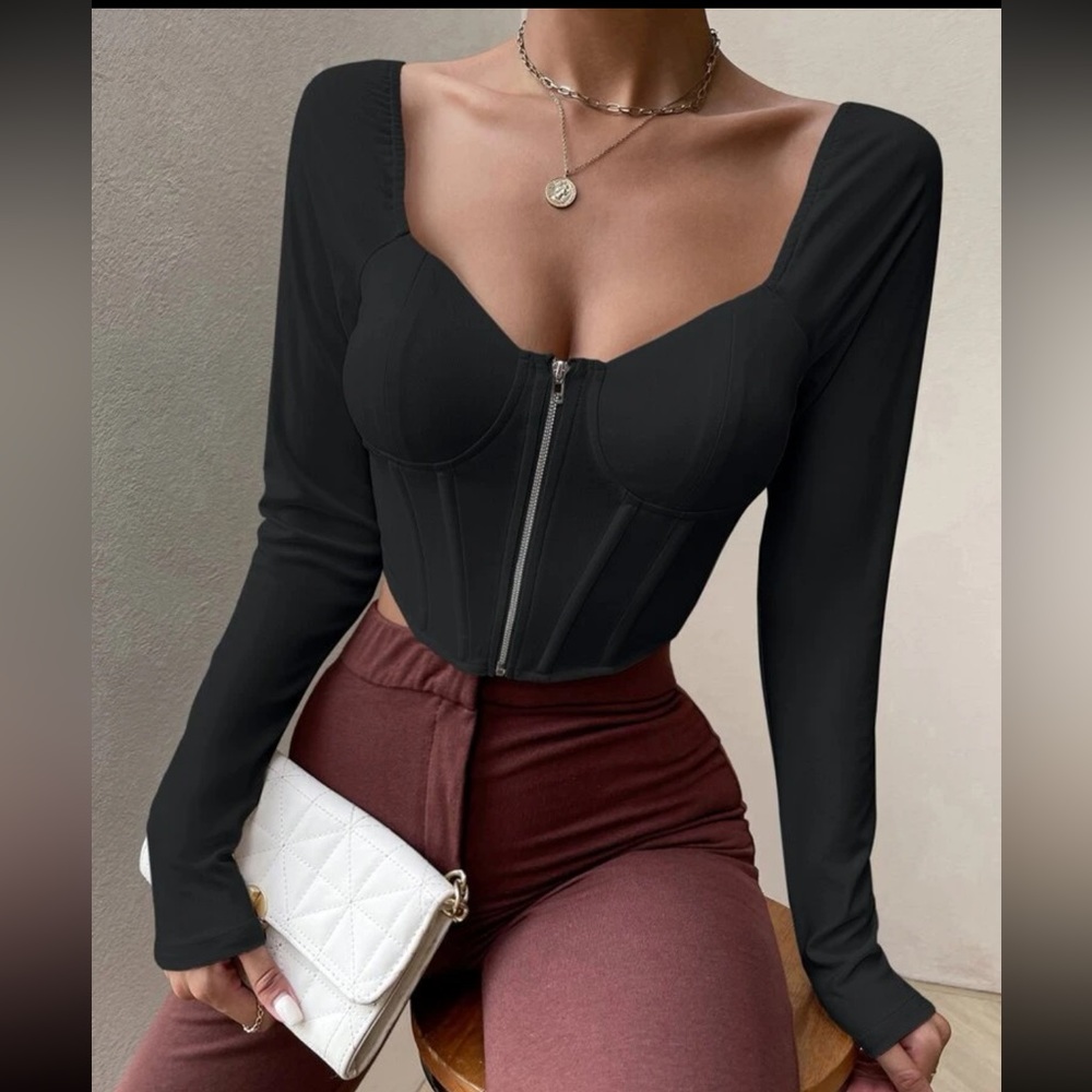 Black Zipper Corset Top